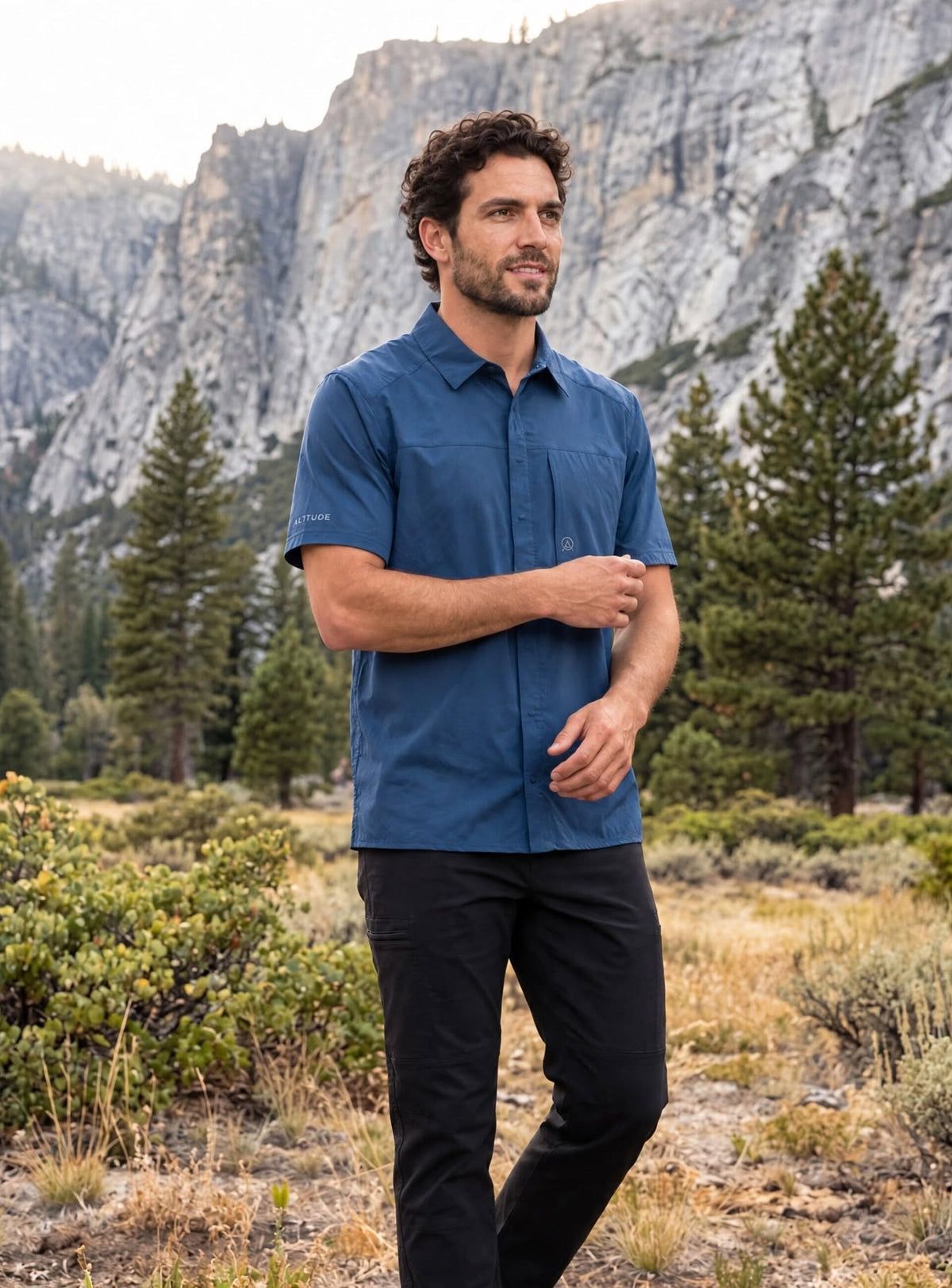 Camisa hombre manga corta Maullín color azul