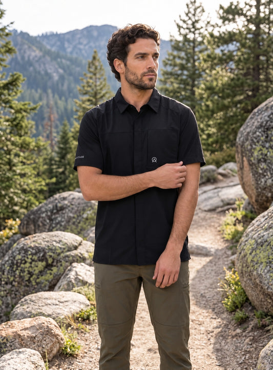 Camisa hombre manga corta Maullín color negro