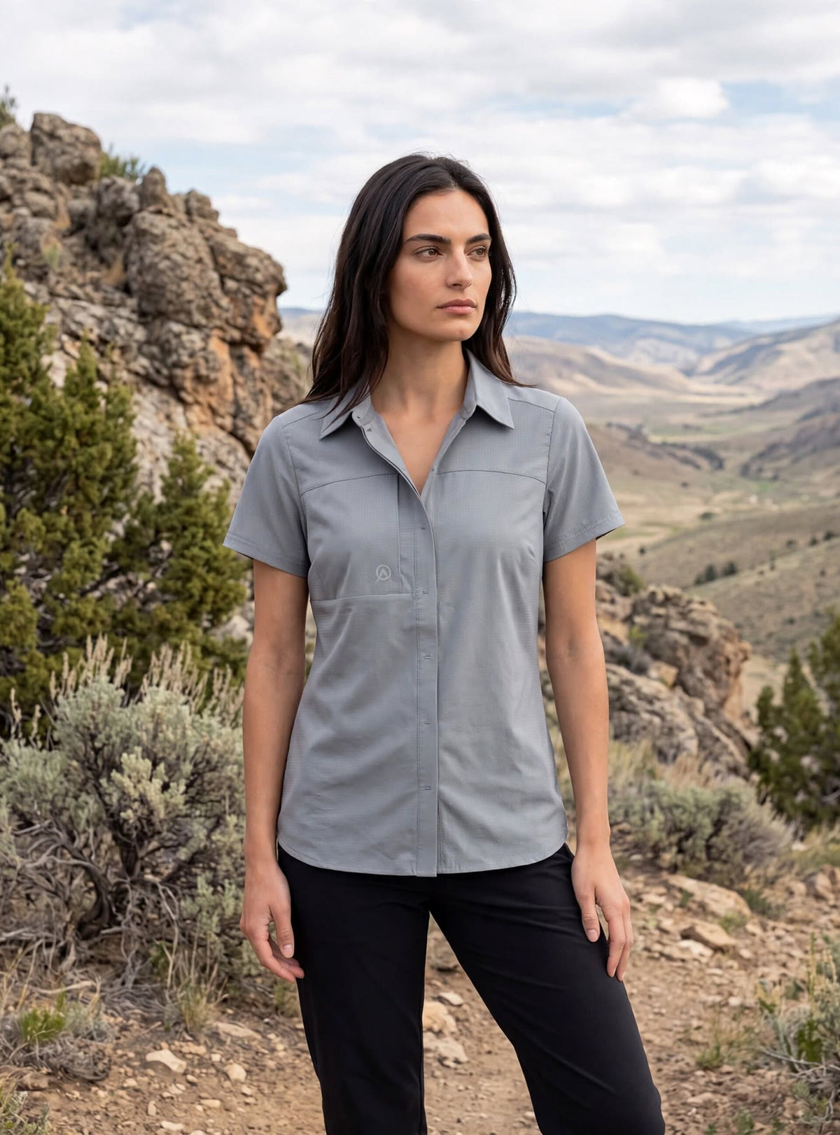 Camisa mujer manga corta Reñihue color gris