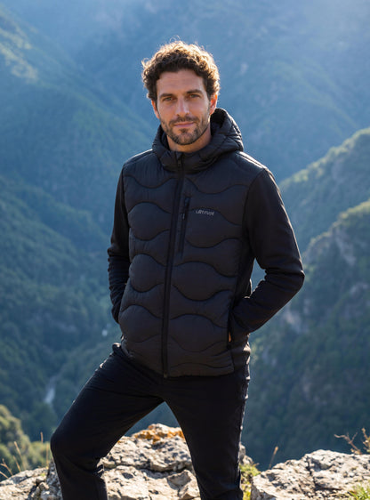 Chaqueta Híbrida con Capucha Hombre Puelo color Negro