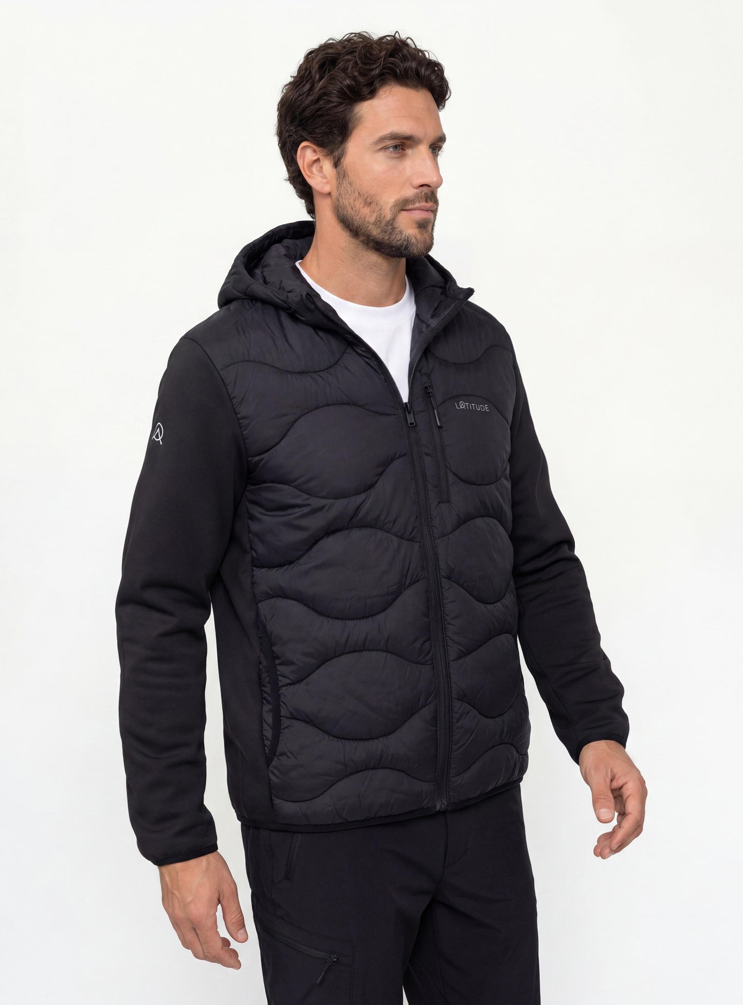 Chaqueta Híbrida con Capucha Hombre Puelo color Negro