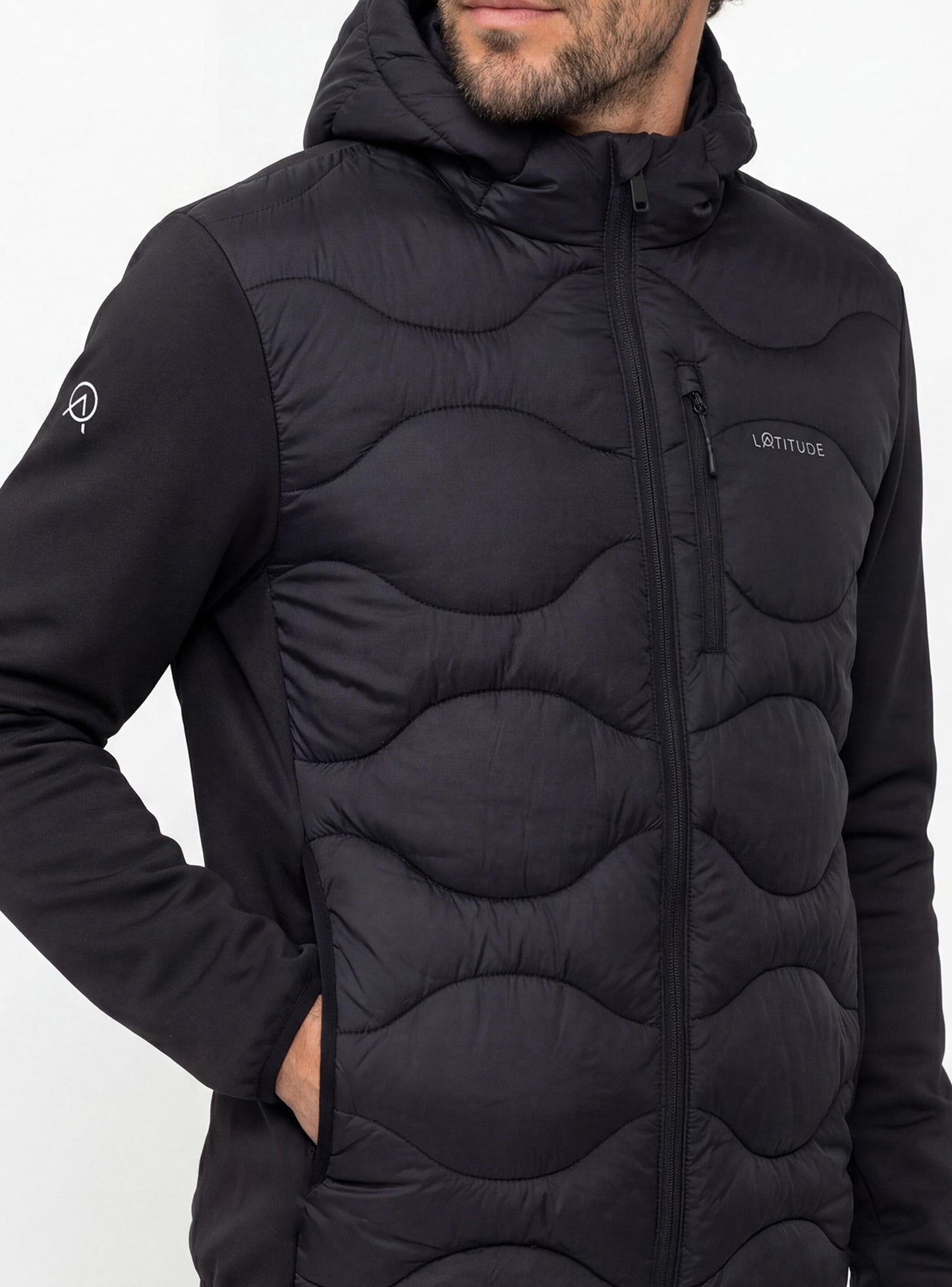 Chaqueta Híbrida con Capucha Hombre Puelo color Negro