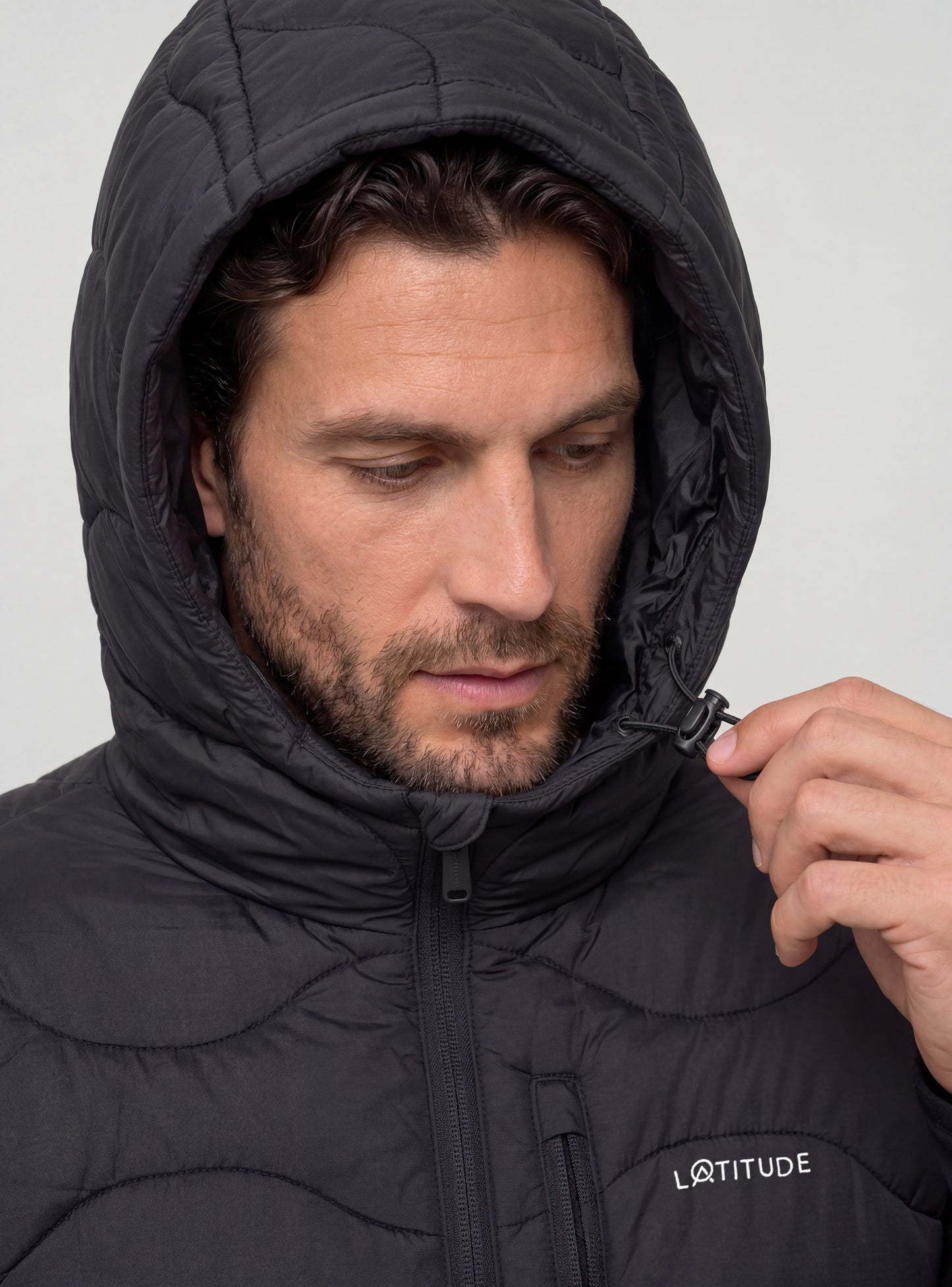Chaqueta Híbrida con Capucha Hombre Puelo color Negro