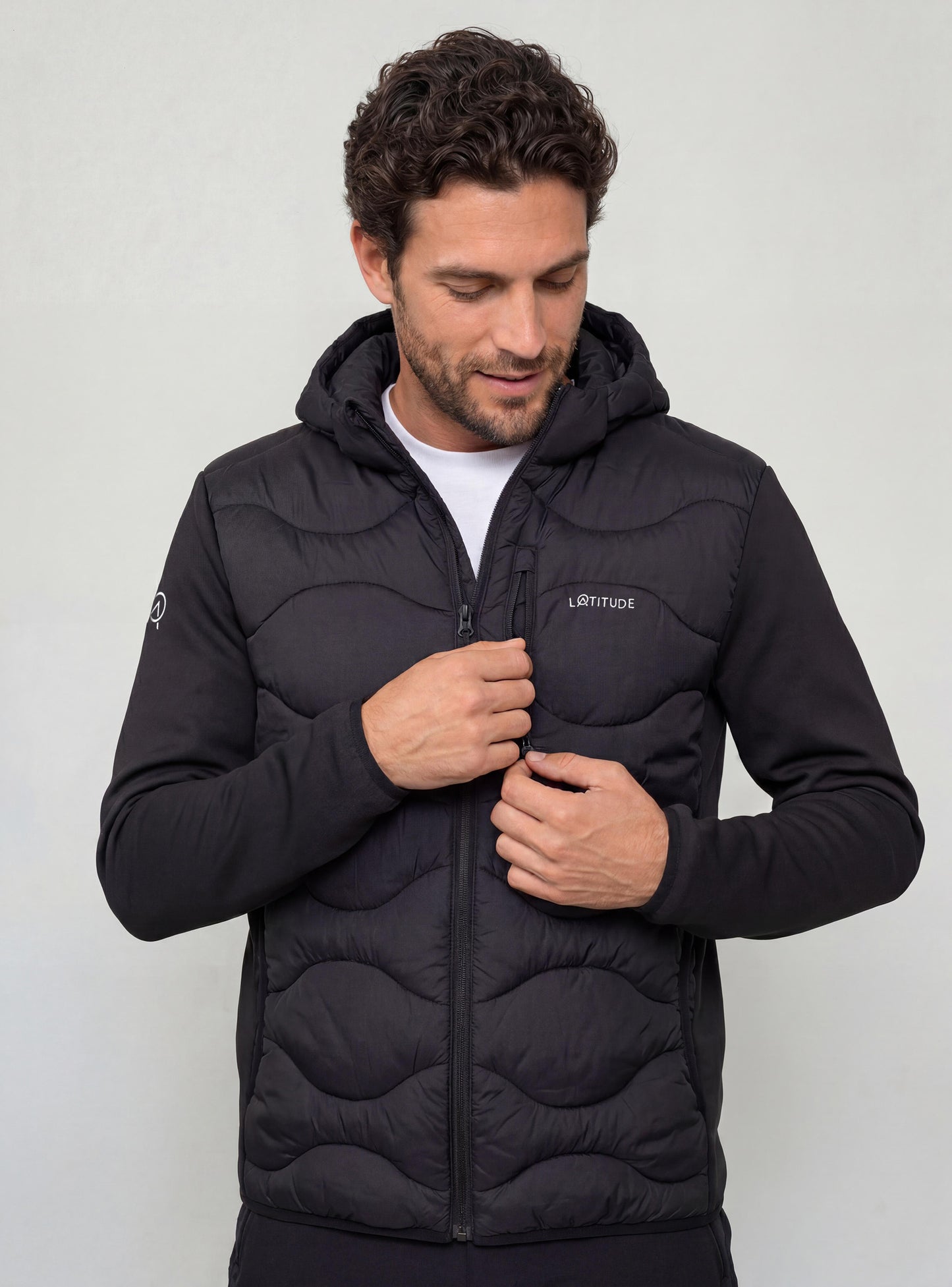 Chaqueta Híbrida con Capucha Hombre Puelo color Negro