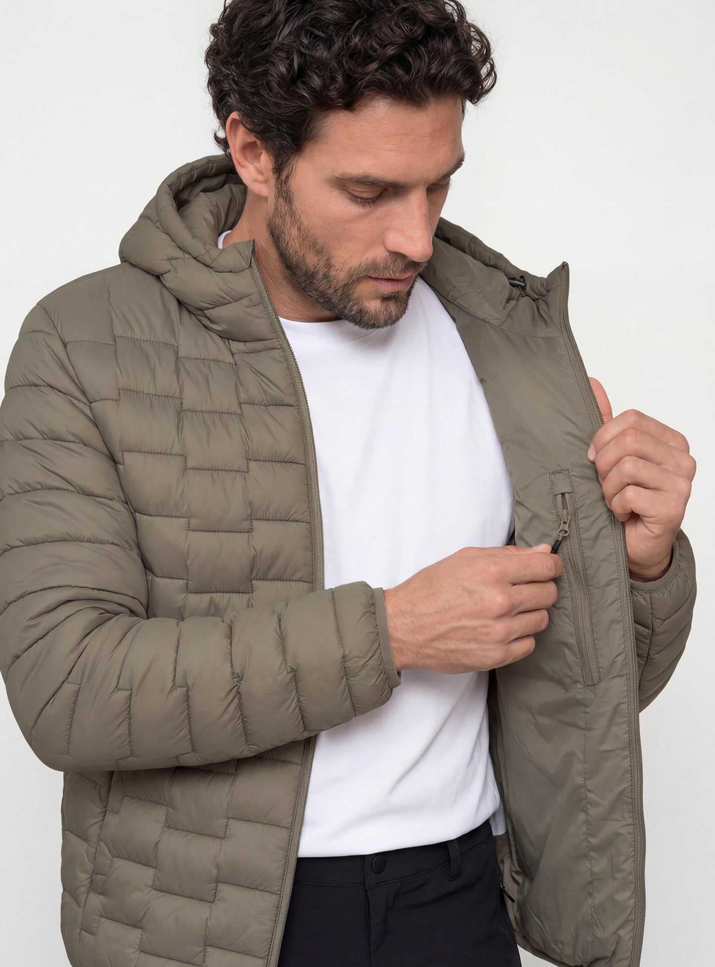 Parka Quilt con Capucha Hombre Yelcho color beige