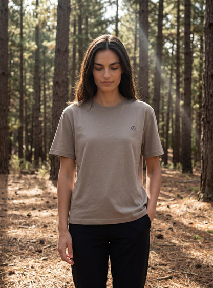 Polera manga corta de mujer color taupe
