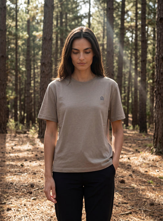 Polera manga corta de mujer color taupe